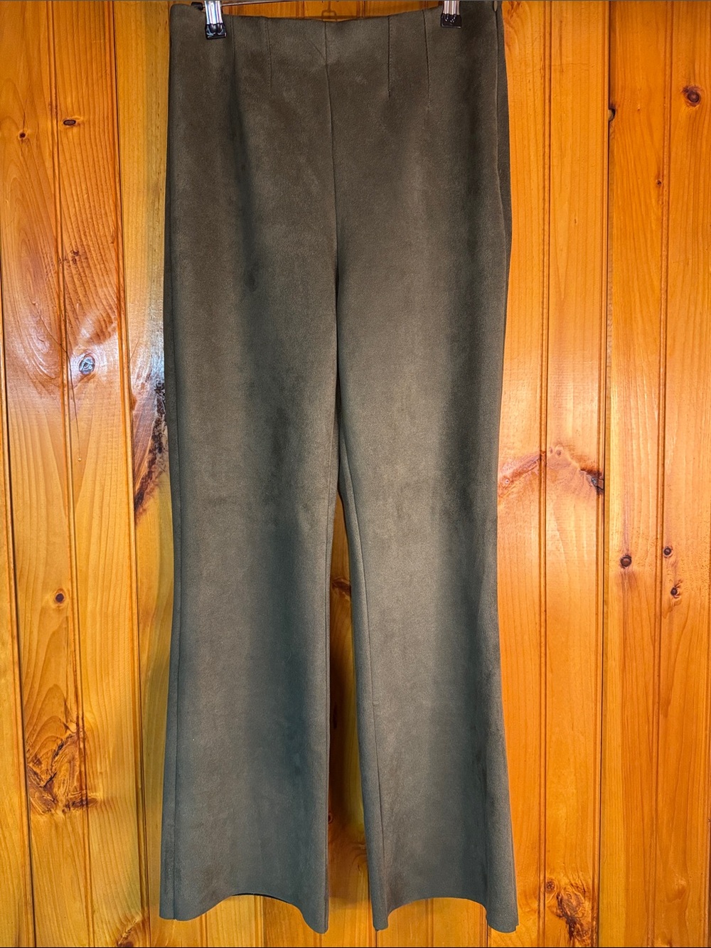 Zara Olive Green Suede Feel Wide-Leg Trousers